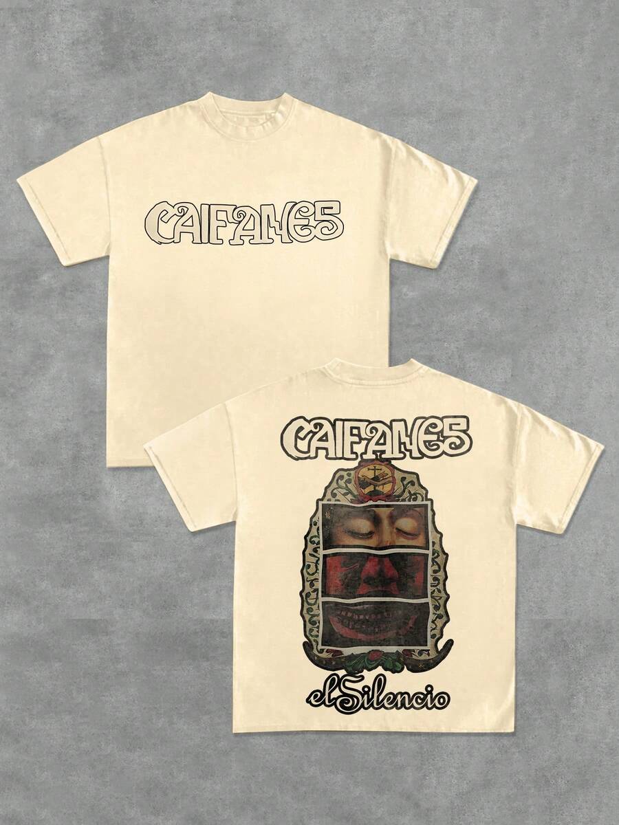Camiseta gráfica de hombre 100% algodón Caifanes, impresa por ambos lados, de 220g - Albaricoque - Ver 1