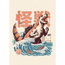 1 PIEZA Pintura en lienzo con diseño de Kaijus japoneses, comida, sushi, ramen, Burgerzilla para decoración de cocina, sala, dormitorio y comedor. Póster vintage divertido, arte de pared moderno con opción de marco.