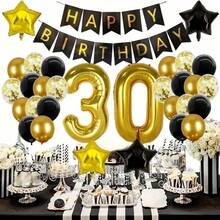 40" Gold Foil Number Balloon + Birthday Banner + Star Balloons Decoration Set For 30th, 40th, 50th, 60th Birthday Retirement Party - Multicolor - View 4