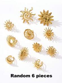 1/3/6 Stück modische, goldplattierte Edelstahl Spiral-Herz & Lächelndes Gesicht verstellbare Ringe, geeignet für Frauen Sommer Strandparty Urlaub Alltag, Geschenke für Paare oder Freunde