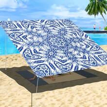 1 Pc Blue Breeze Fresh, Light And Simple Style Outdoor Umbrella Polyester Screen Print Camping, Picnic, Beach Use
