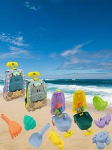 Set 8 pezzi Giocattoli da bagno e da spiaggia per bambini, secchiello da spiaggia, macchina, attrezzi per la sabbia (colore e stile casuali)