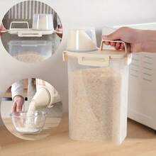 5.5LB Rice Container, Airtight Rice Container, Cereal Containers,  Food Dispenser With Pouring Spout Handle For Flour Pasta Grain Pet Dog Cat Bird Food Storage Container - White - View 3