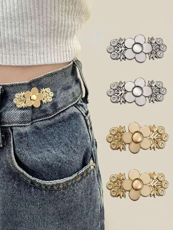 2/4pcs Adjustable Elastic Waist Clips, Flower Shaped Waist Belt Buckles Suitable For T-Shirts, Jeans, Pants Back To School