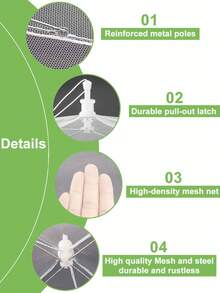 大型食物罩，6 件装网状食物帐篷，17 英寸 X 17 英寸，白色尼龙罩，弹出式遮阳伞帐篷，露台网，适用于户外露营、野餐、派对、烧烤，可折叠且可重复使用 - 白色 - 查看 8