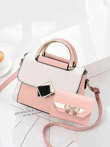 1 件/2 件时尚撞色 PU 手提包，优雅单肩包，甜美蝴蝶结钱包，适合女士，可调节肩带适合日常使用，手提、单肩、斜挎，用途广泛 - 彩色 - 查看 3