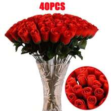 60pcs Artificial Red Rose, Silk Flowers, Living Room Decor Fake Flowers, Wedding Accessories, Valentine's Day Gift, Everlasting Flowers. Suitable For Birthday Party, Gathering, Venue Decoration, Wedding Bouquet, Bridal Bouquet, Home Decor, Restaurant, Bedroom, Windowsill Decor, Vase Decor, New Year Decor, Outdoor Garden, Back To School, Fake Plants, Autumn Decor, Room, Desk, Garden Decor, Room Decor Supplies, Halloween Decor, Christmas Decor