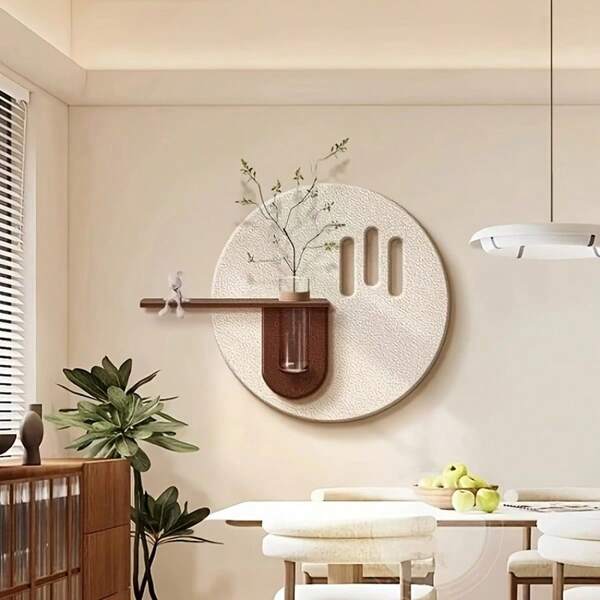 3D Sandstone Restaurant Decor Paintings, Cream Texture Living Room Sofa Backdrop Wall Art, High-End Green Plant Wall Paintings, Decor, Wall Decorations, Hanging Paintings [Excluding Artificial Green Plants]