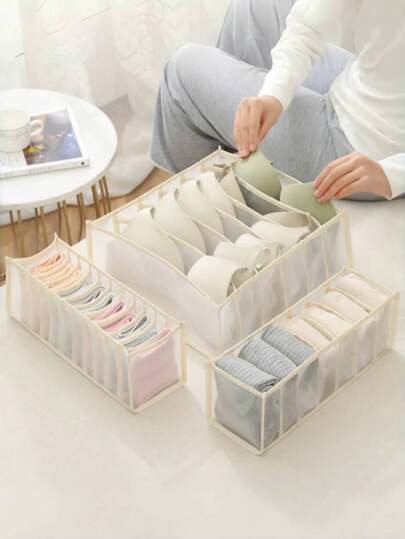 【女性必备】大容量可折叠内衣/袜子/胸罩收纳整理套装（6/7/11格）| 节省空间的抽屉和衣橱整理器| 多功能布艺收纳盒，适用于宿舍/卧室衣柜收纳盒内衣整理器，可折叠内衣分隔整理器，衣橱整理器分隔器，家用胸罩抽屉整理器