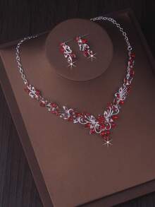 Original High-End And Atmospheric New Necklace+Pair Of Earrings Set, Purple, Blue, And Red Bridal Accessories, Wedding Dress, Stage, Evening Party, Banquet Accessories - 項鍊+耳環套裝 - 查看 5