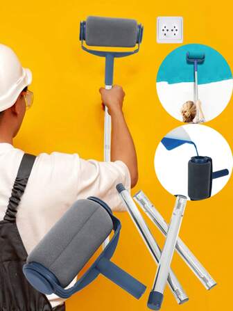 Paint Roller Kit With Interchangeable Handles, Includes Large Sponge - Suitable For Smooth Latex And Wall Painting, Durable Stainless Steel Handles, Great For Home DIY Projects