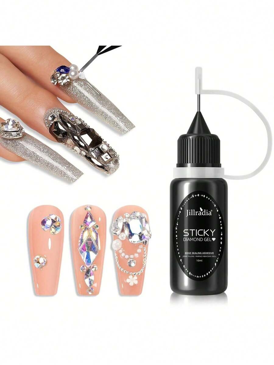 XEIJAYI 1Pc 10Ml Super Strong Adhesive Rhinestone Nail Glue Gel No Wipe Uv/Led Nail Polish Vanish Manicure Lacquer Manicure Accessories For Salon Diy Nail Art Design Gift - 無色 - 查看 1