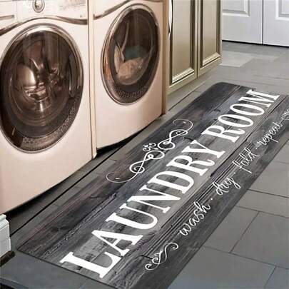 1/2 piezas Felpudo de diseño de patrón de grano de madera para el lavadero - Manta antideslizante para el lavadero - Alfombra con letras estampadas a la moda - Suave y lavable a máquina, manta de decoración del hogar, mejor regalo, manta decorativa para el lavadero