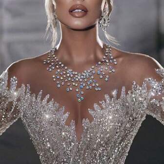 Bruidskristallen ketting, glanzende damesketting, elegante modieuze chokerketting