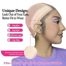 Wig Cap With Grip Band For Keeping Wigs In Place, More Full Cap-Wide Transparent Lace For Lace Front Wigs - Brown/Black/Nude Non Slip Cap Make Your Wig Be Glueless (Brown-M) - Nude - View 3