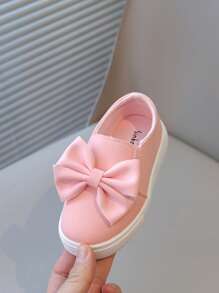 1 Pair Girls Bowknot PU Slip-On Cute Flat Children Casual Shoes, Suitable For Spring & Autumn