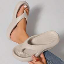 Women's Fashionable Casual Solid Color EVA One-Piece Thong Sandals, Comfortable Soft For All Seasons, Suitable For Daily Life, Work Or Beach Vacation, Thick Sole Provides Comfortable Support, Summer Casual Slip-On Design, Textured Pattern, Suitable For Indoor/Outdoor, Easy To Slip On And Off | Fashion | Textured Strap