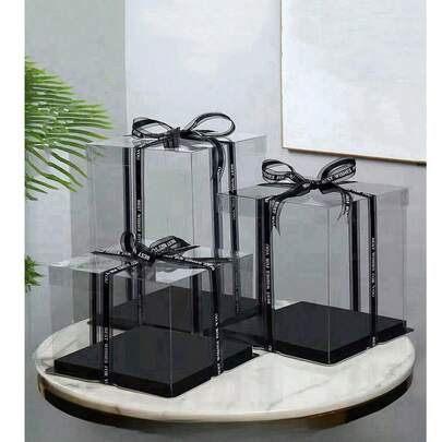 Bộ hộp quà tặng tiệc tùng 1 chiếc, hộp đựng quà tặng 1/2/3 lớp 4 trong 1 (bao gồm 1 dây ruy băng rộng 2,5cm dài 3 yard)