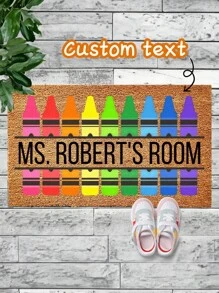1pc Customized Classroom Doormat, Personalized Teacher Crayon Welcome Mat, Customizable Text Doormat, Rainbow Color Suitable For Classroom Decoration, Suitable For Kindergarten, Primary School, And Back To School Season