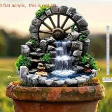 [2D Flat] 1pc 2D Flat Acrylic Waterfall Fountain Planter - Modern Style, Multipurpose Garden Art Decor With Rock Wheel And Greenery, Suitable For Home, Lawn, Outdoor Decor And Gift, Durable Plastic Outdoor Water Fountain Decor