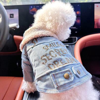 1 件宠物服装，狗猫服装，适合贵宾犬、泰迪犬、小型犬和猫，快乐小狗和小猫户外连衣裙，时尚休闲可爱舒适棉质衬衫，带英文字母印花