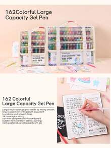 Languo 162 Color Neutral Pen Premium Set, Student Drawing Special Drawing Coloring Painting Gel-Pen 0.6mm Signature Pen, Color Markers To Make Notes High Capacity Handbook Pen Diy Stackable Color Drawing Ins Style Anime Cartoon Coloring Hand Drawing Pen