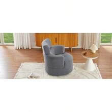Silla giratoria acolchada de 360° con reposacabezas ajustable para sala de estar, dormitorio, oficina y hotel, gris-9197 - Multicolor - Ver 7