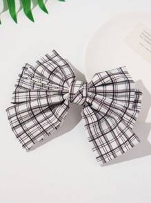 1pc Girls' Cute British Style Plaid Bow Spring Hair Clip Accessory