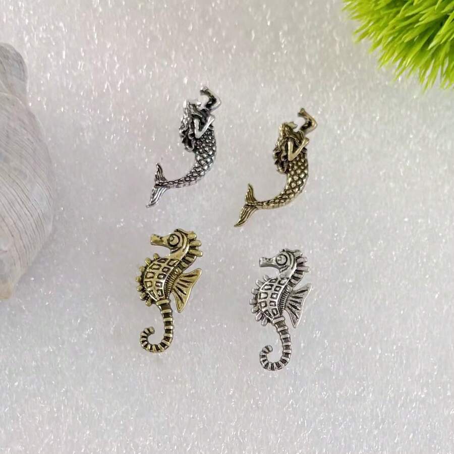 1pc Retro Mermaid, Seahorse Design Metal Brooch, Unisex Fashion Accessory Decor For Clothes - Mermaid - View 1