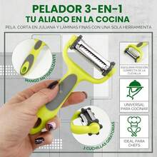 1 件三合一不锈钢水果蔬菜削皮器、切片器、切丝器、旋转式削皮器、切丝器、切块器、土豆削皮器、黄瓜切片器、胡萝卜切丝器。多功能厨房工具，易于清洁，经久耐用，挂钩设计 - 终极厨房配件！ - 綠灰色 - 查看 4