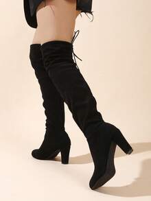 女士秋季精致高跟过膝靴，尖头款式，非常适合约会搭配，优雅风格的女士长靴 - 黑色 - 查看 4