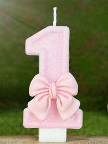 Girly INS Style Digit Candles, Pink Glitter Bow Decor, Romantic Wedding Party Table Decor, Sweet Cake Photo Prop