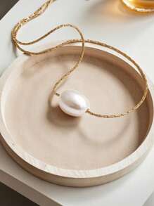 1pc Cultured Pearl & Copper Gold Plated Necklace, Simple & Fashionable, Suitable For Women's Daily Wear, Party, Gift