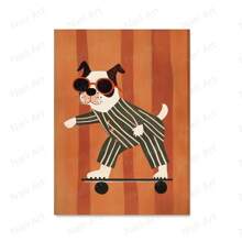 1pc Gift Funny Animals Rabbit Dog Cat Skateboard Posters Prints Wall Arts Canvas Nursery Picture For Baby Room Decor Optional Frame