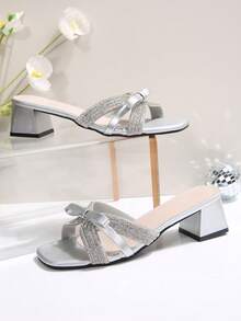 صنادل كعب سميك مرصعة بالراين للنساء، كعب عالي على الطراز الفرنسي مناسبة للمواعدة والتسوق والحفلات والولائم في الصيف والخريف