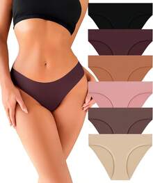 Seamless Underwear Women Soft No Show Panties High Cut Hipster Silky Cheeky Ladies Bikini 6 Pack - Color B - 查看 8