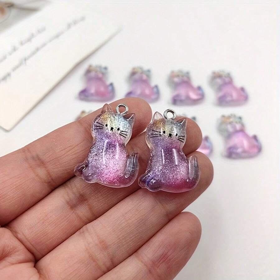 5/10 件可爱卡通猫咪吊坠饰品，适用于 DIY 珠宝制作、耳环、钥匙扣配件和工艺品，平面设计，多种柔和色彩