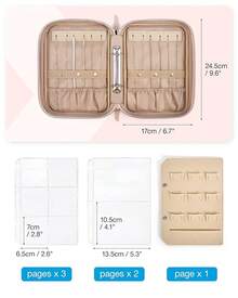 Large Jewelry Travel  Organizer Case For Home Jewelry Organizer Storage Ring Binder Jewelry Bags Clear Jewelry Rolls Zipper Pouch Bag For Necklaces, Earrings, Rings, Bracelets - 01-粉紅色 - 查看 3