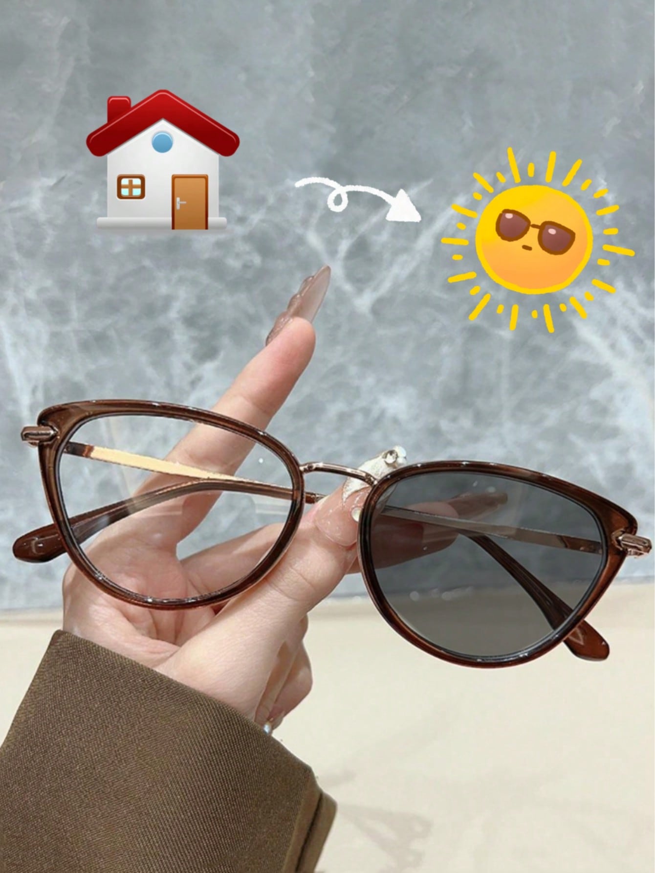 نظارات عين القطة ملونة بلون الشاي البارد للنساء، إ...