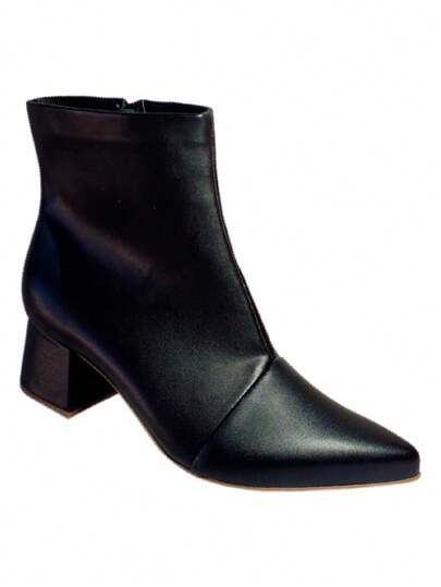 Bota Fashion Feminina Preta Cano Curto c/ Ziper Salto Baixo Bloco Conforto e Estilo, Bota feminina salto bloco