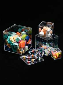 1 Stück quadratische Acryl-Kunststoff-Aufbewahrungsbox mit Deckel, Acryl-Schmuck- und Kosmetik-Handanzeigekasten, Süßigkeiten-Kleinobjekt-Aufbewahrungsbox