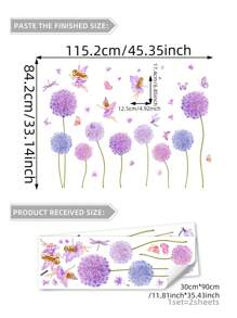 2pcs PVC Wall Sticker, Purple Dandelion Pattern Wall Decal For Home Easter
