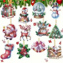 12pcs Diamond Painting Keychain Kit, Gingerbread Pattern, Round Diamond PMMA DIY Craft, Full Diamond Pendant Set, Can DIY Collaboratively, Can Be Gifts For Friends, Mothers, Christmas Home Decor