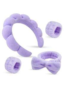 4pcs Luxury Microfiber Spa Headband And Wristband Set, Face Washing Headband, Makeup Headband, Skin Care Headband, Velvet Fluffy Sponge Headband, Soft Absorbent Terry Cloth Fabric Bubble Fluffy Hairband For Skin Care, Makeup Removal, Shower, Suitable For Women And Girls