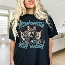 Lesbians Eat What Cat Shirt, Vintage 90s Bootleg Tee, Lesbian Shirt, Pride Month,  BT Shirt, Funny Cat Lesbian Shirt, Equality ShirtY2K Wo's 220g Thick Cotton T-Shirt With Butterfly Print Pattern, Suitable For Girls And Wo's Short Sved Round Neck Inspirational Shirt, Cute Aesthetic Y2K Style Summer Top, Suitable For Outdoor, Family, Work Or Street Wear Casual Loose Daily T-Shirt - Black - View 1