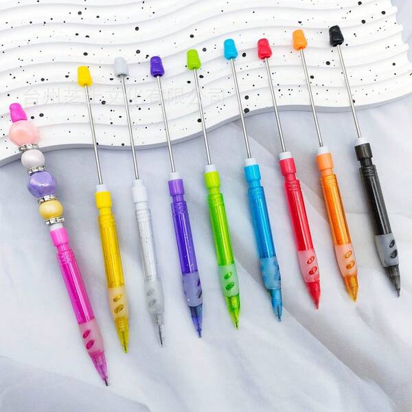 10 pièces Nouvelle arrivée Stylos automatiques DIY avec perles de silicone et perles acryliques pour projets de DIY, décorations de jouets, papeterie et artisanat créatif