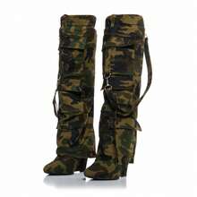 Driceic Women's Slouch High Heels Boots Classic Camo-Style Knee High Boots Pointed Stiletto Casual Pull-On Tall Boot Party Dress Shoes - Ngụy trang - Xem 8