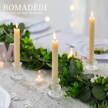 10pcs Glass Tabletop Candle Holders, Clear, Crystal Ribbed, Polished, For Table Centerpiece, Wedding, Advent Wreath, Christmas, Thanksgiving, Dinner