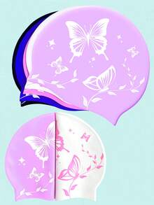 Adult Silicone Swimming Cap, Elegant Butterfly Pattern, Waterproof, Anti-Slip, Comfortable Elastic, Suitable For Short Or Long Hair, Beach Essentials, Beach Accessories, Pool Float