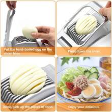 Cortador de huevos de metal resistente, cortador de huevos cocidos de acero inoxidable, corte manual de jamón, champiñones, fresas, frutas blandas, utensilios de cocina - Plateado - Ver 7